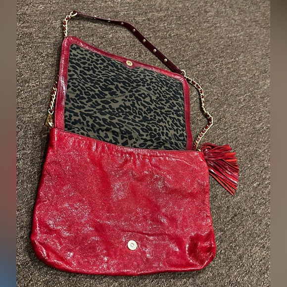 REBECCA MINKOFF Red Multi Zipper Chain strap Studs Shoulder Bag Purse - Picture 5 of 8